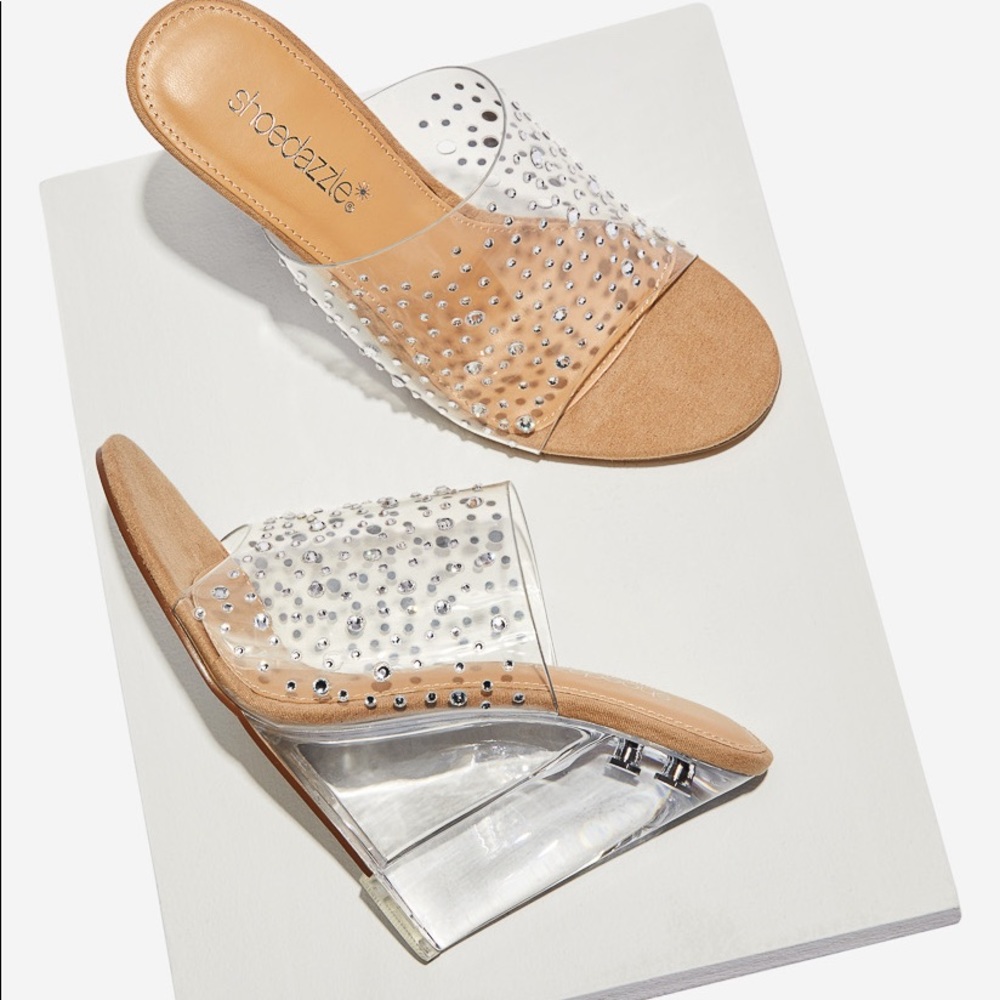 Shoe Dazzle Rhinestone Reeba Slip On Wedge - 7.5 or 8